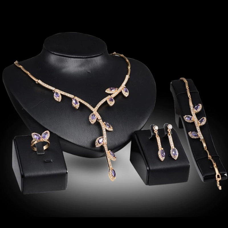 Fashion Inlaid Jewel Rhinestone Clavicle Chain Women's Banquet Earrings