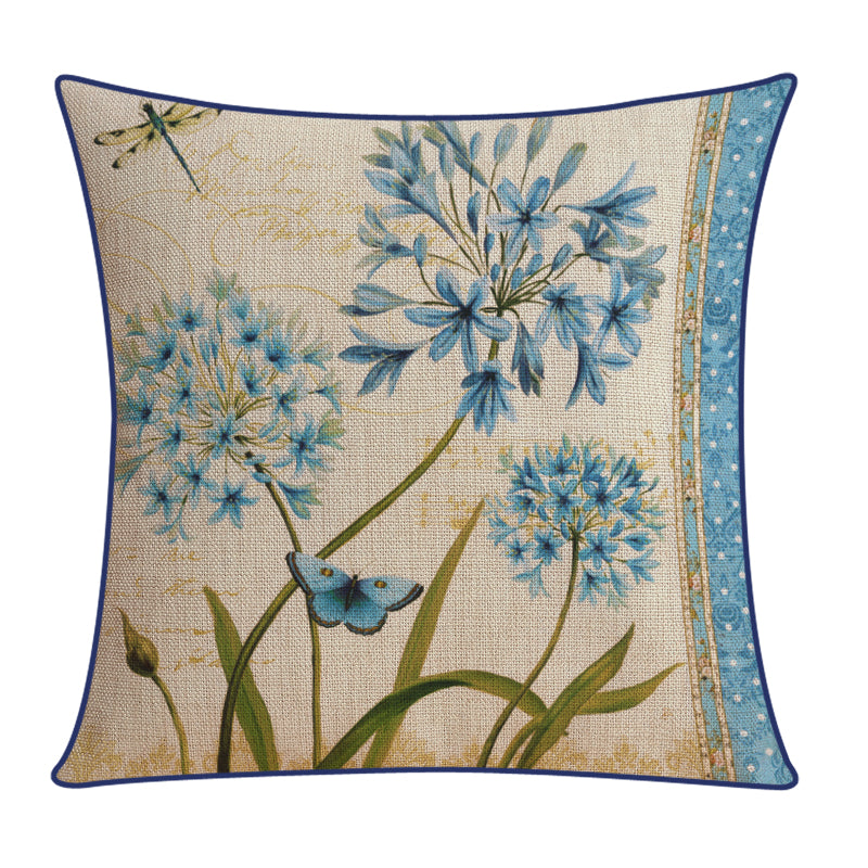 Sofa Pillow Cotton and Linen Thick Flower and Bird Back Seat Cushion Pillow Office