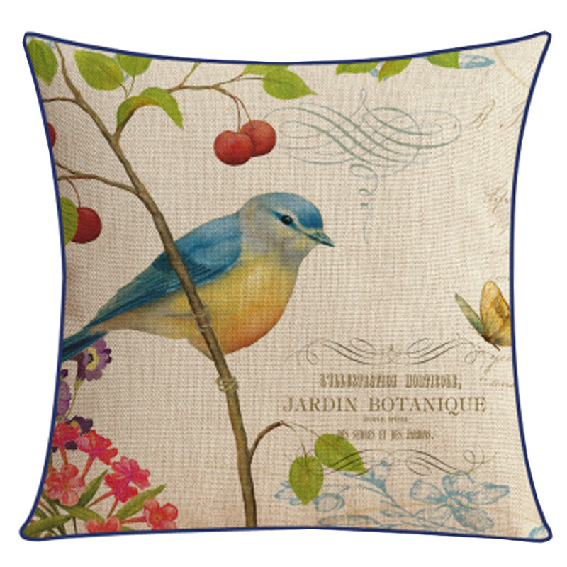 Sofa Pillow Cotton and Linen Thick Flower and Bird Back Seat Cushion Pillow Office