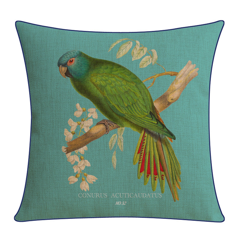 Sofa Pillow Cotton and Linen Thick Flower and Bird Back Seat Cushion Pillow Office
