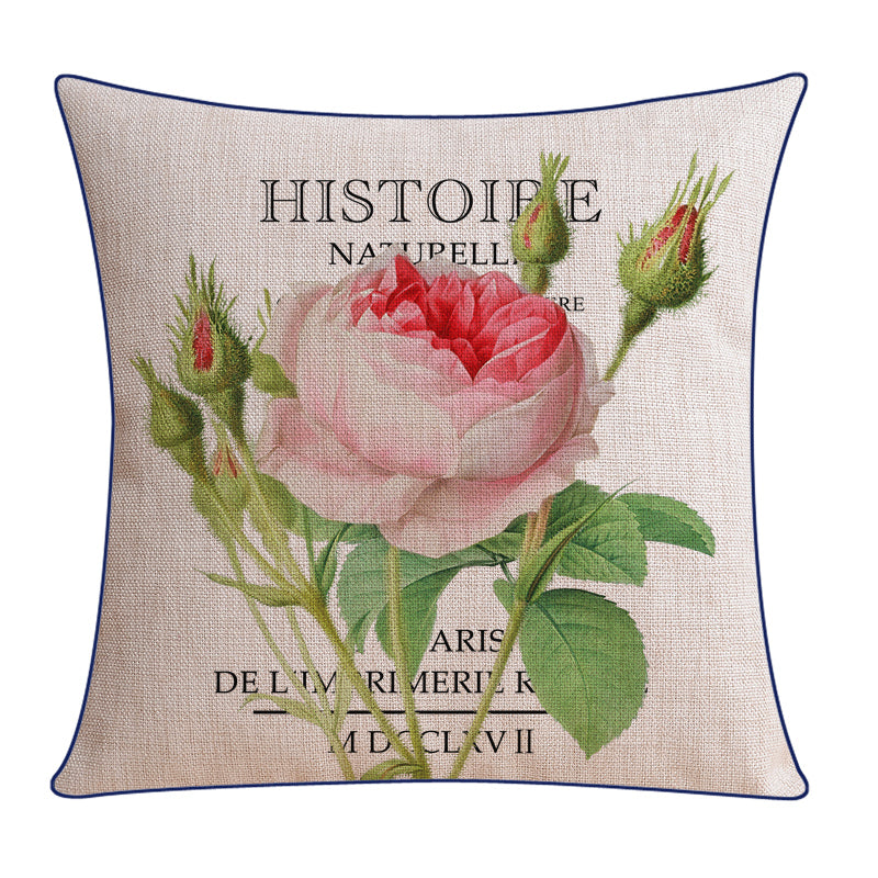 Sofa Pillow Cotton and Linen Thick Flower and Bird Back Seat Cushion Pillow Office
