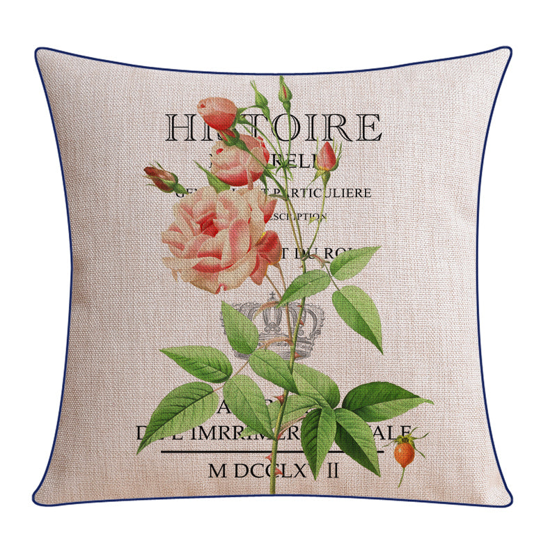 Sofa Pillow Cotton and Linen Thick Flower and Bird Back Seat Cushion Pillow Office