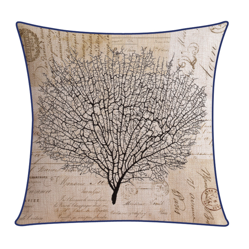 Sofa Pillow Cotton and Linen Thick Flower and Bird Back Seat Cushion Pillow Office
