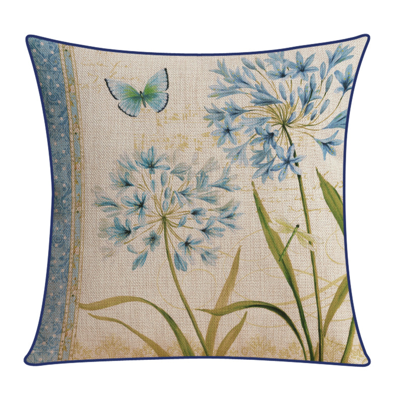Sofa Pillow Cotton and Linen Thick Flower and Bird Back Seat Cushion Pillow Office