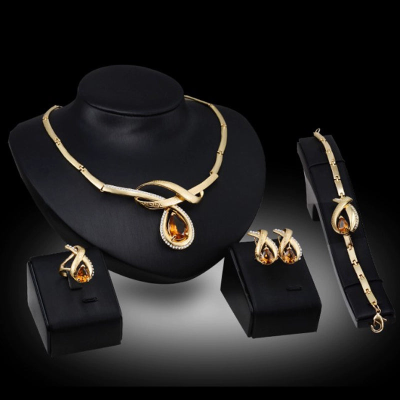 Fashion Inlaid Jewel Rhinestone Clavicle Chain Women's Banquet Earrings
