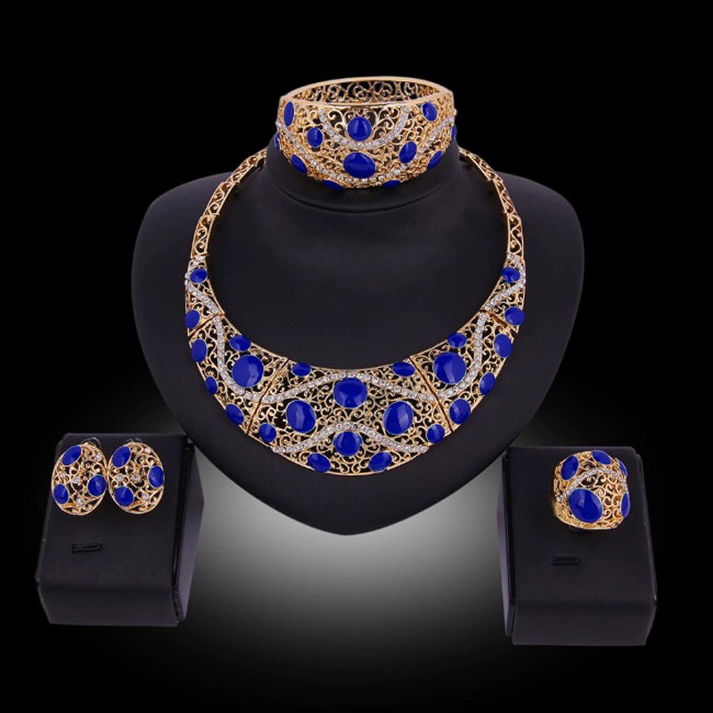 Fashion Inlaid Jewel Rhinestone Clavicle Chain Women's Banquet Earrings