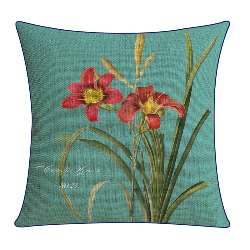 Sofa Pillow Cotton and Linen Thick Flower and Bird Back Seat Cushion Pillow Office