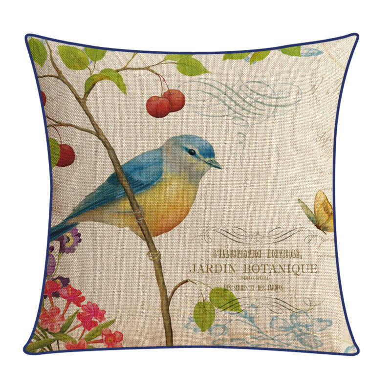 Sofa Pillow Cotton and Linen Thick Flower and Bird Back Seat Cushion Pillow Office