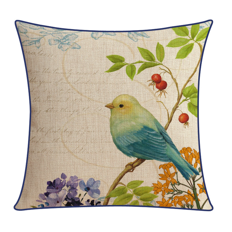 Sofa Pillow Cotton and Linen Thick Flower and Bird Back Seat Cushion Pillow Office