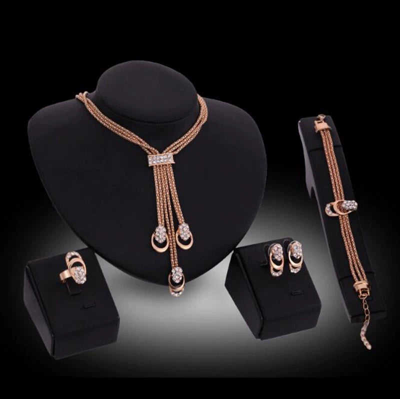 Fashion Inlaid Jewel Rhinestone Clavicle Chain Women's Banquet Earrings