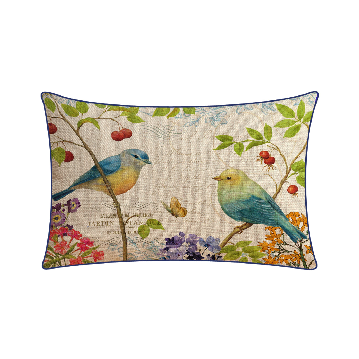 Sofa Pillow Cotton and Linen Thick Flower and Bird Back Seat Cushion Pillow Office