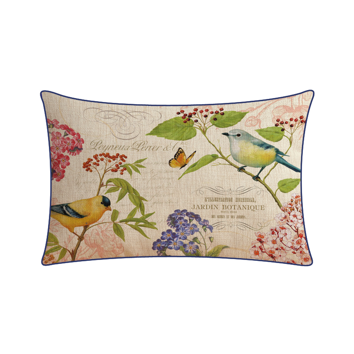 Sofa Pillow Cotton and Linen Thick Flower and Bird Back Seat Cushion Pillow Office
