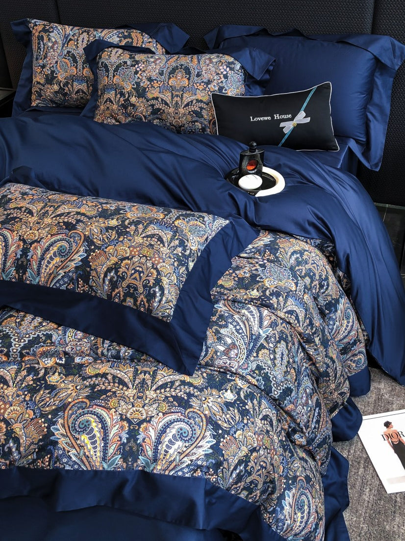Vintage European Elegant Printed Cotton Sateen Bedding Set