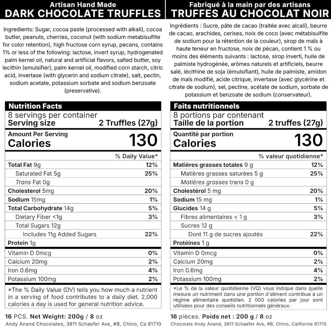 Andy Anand Gluten Free Belgian Dark Chocolate Truffles – Champagne, Rum, Amaretto & Black Forest, 16 Pc Gift Box, 8 Oz