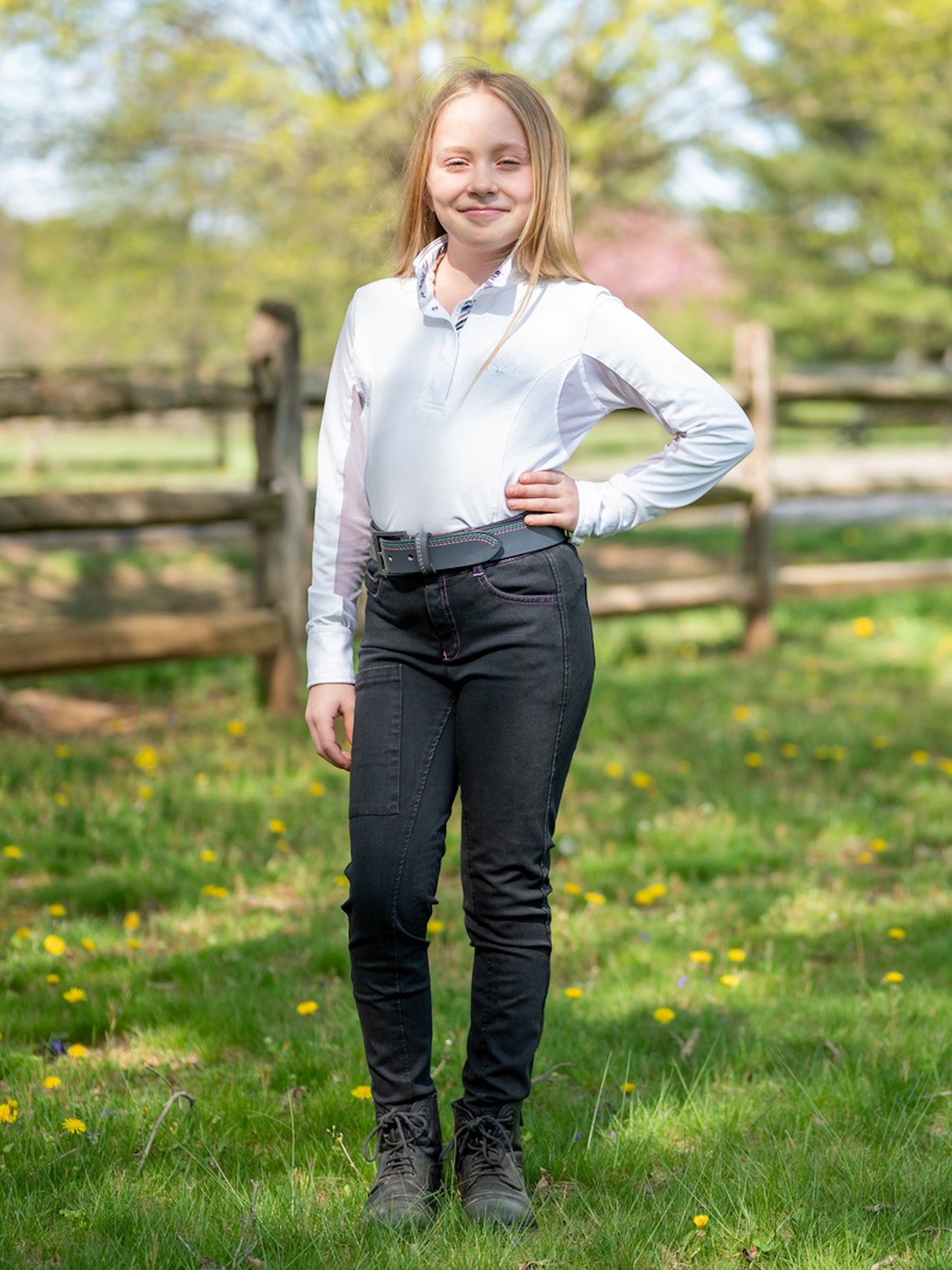 Girl's Denim Knee Patch Tread Breech Riding Pants