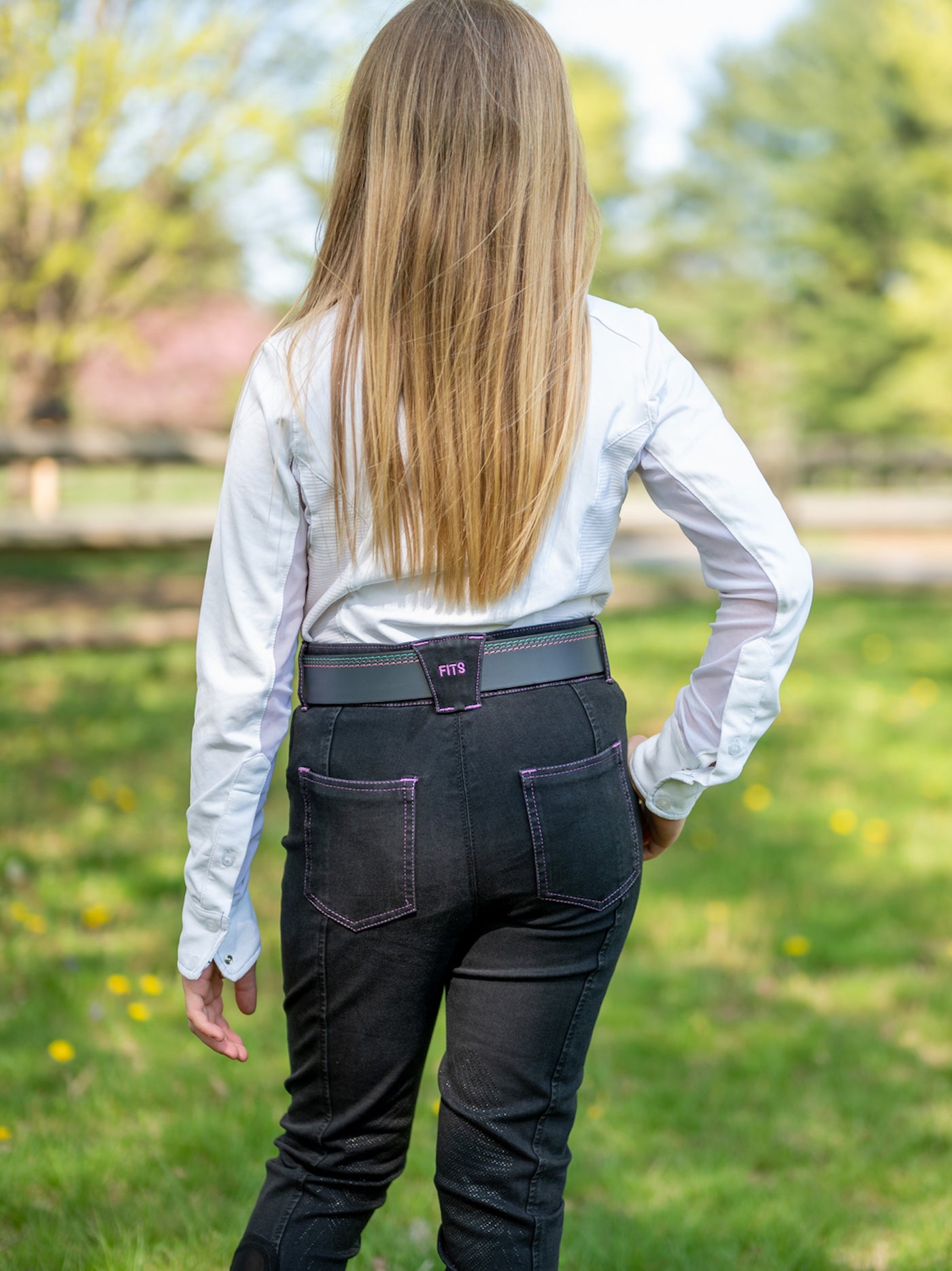 Girl's Denim Knee Patch Tread Breech Riding Pants