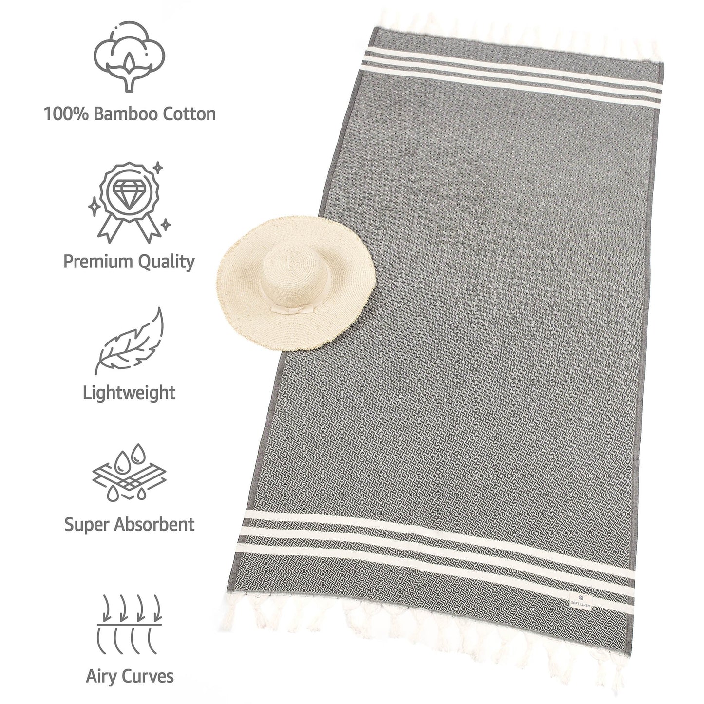 American Soft Linen, 100% Bamboo Turkish Peshtemal Beach Pool Towels, 40" x 70" Peshtemal Towels
