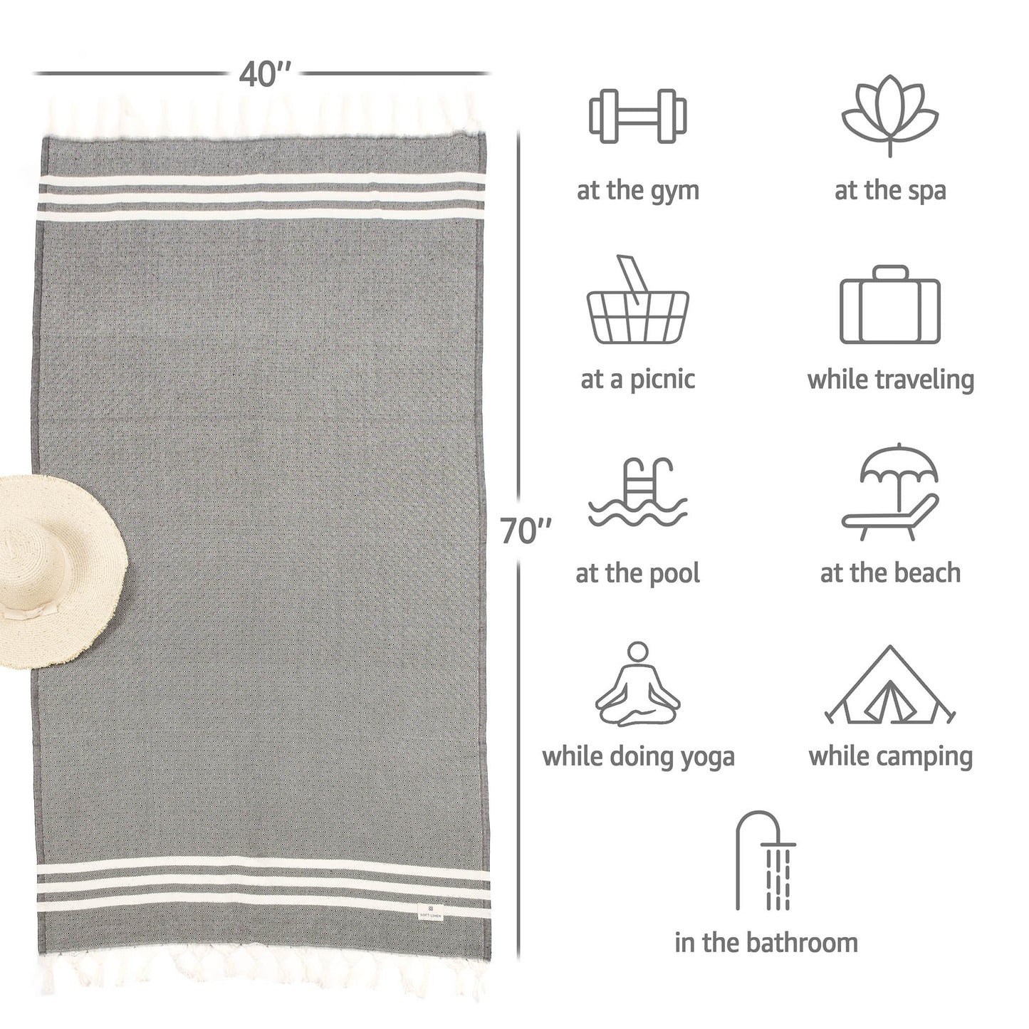 American Soft Linen, 100% Bamboo Turkish Peshtemal Beach Pool Towels, 40" x 70" Peshtemal Towels