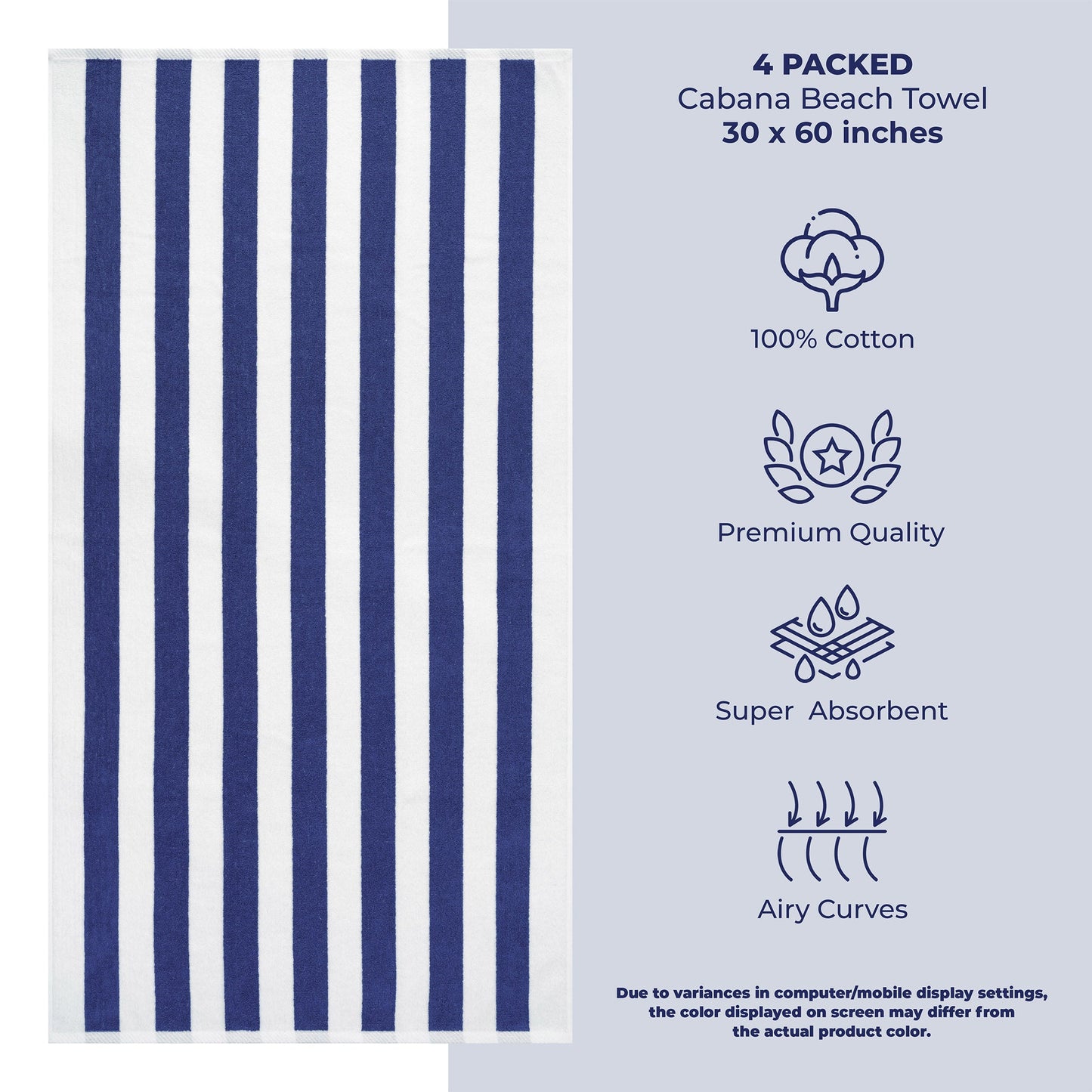 American Soft Linen, Premium Cotton 4 Pack Beach Towels, Cabana Striped - Mix Color - 8 Set Case Pack