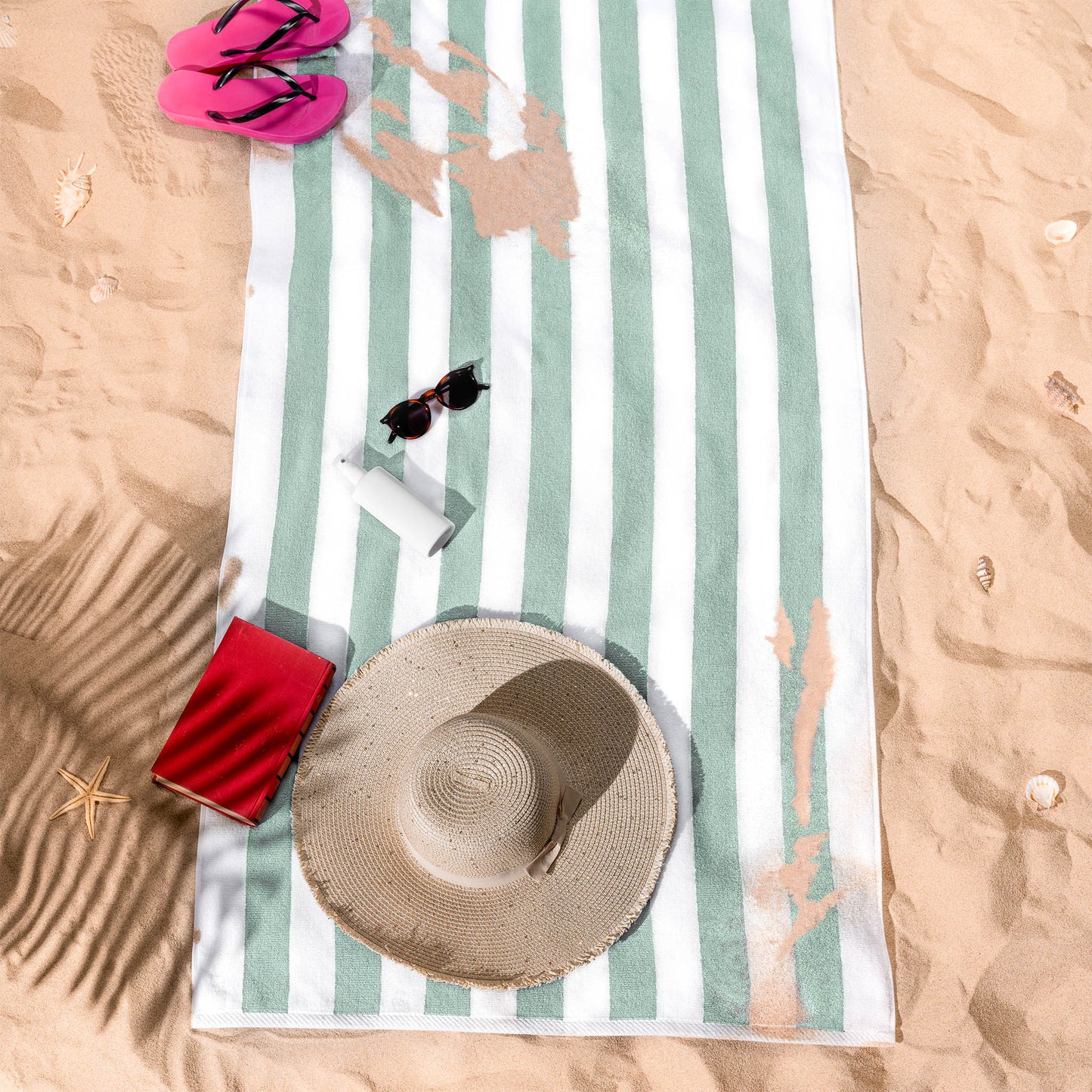 American Soft Linen, Premium Cotton 4 Pack Beach Towels, Cabana Striped - Mix Color - 8 Set Case Pack