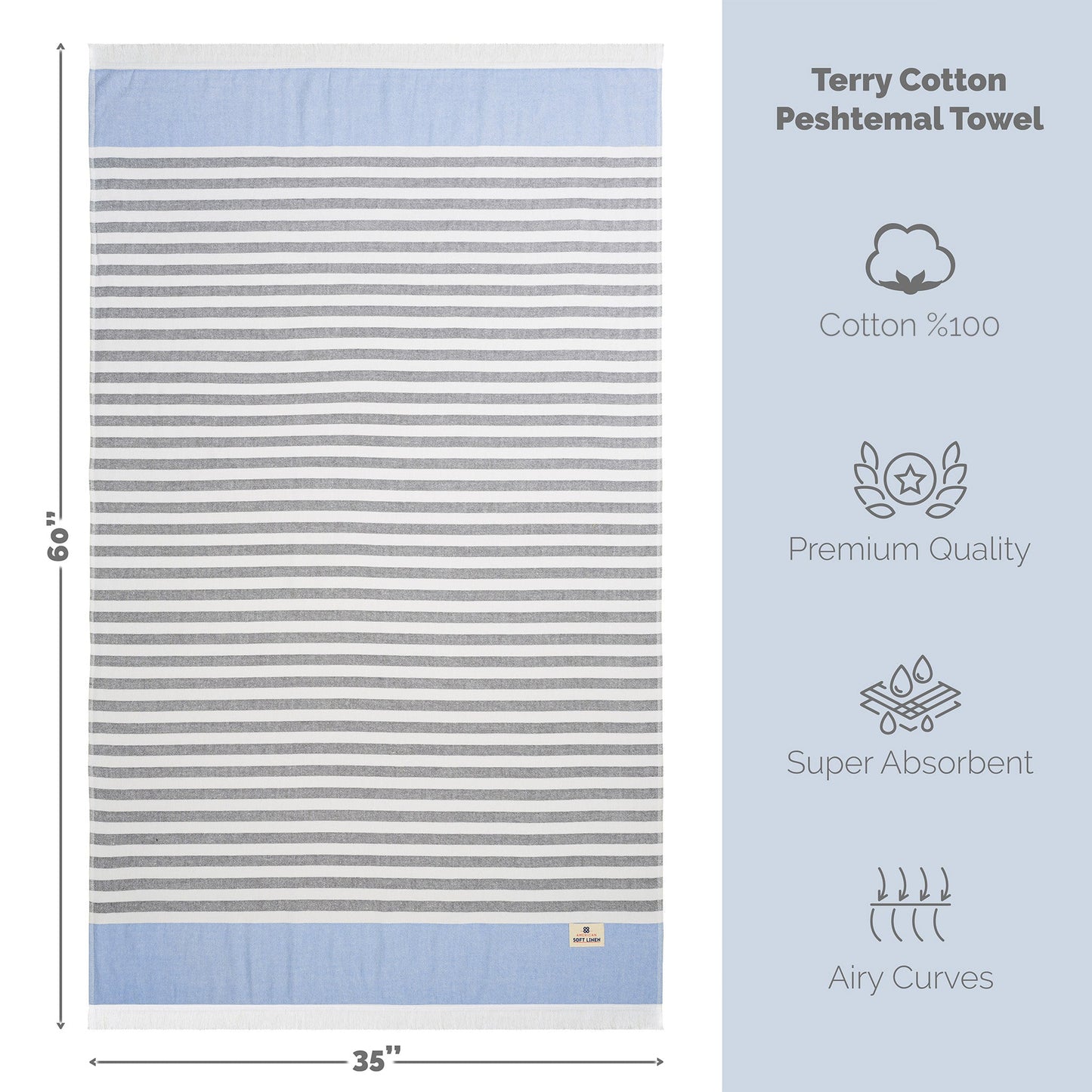 Mediterranean 100% Cotton Turkish Peshtemals, 35" x 60", Modern & Traditional Turkish Bath Towels
