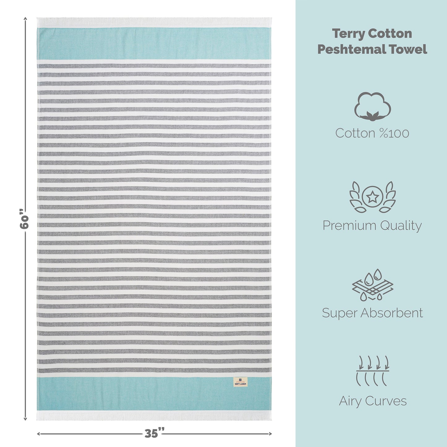 Mediterranean 100% Cotton Turkish Peshtemals, 35" x 60", Modern & Traditional Turkish Bath Towels