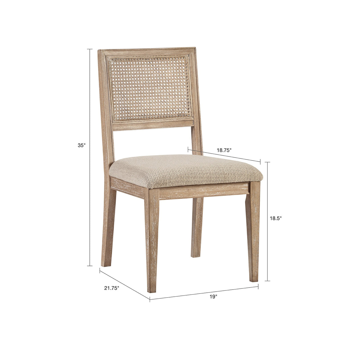 Armless Dining Chair with Cane Back and Tapered Wood Legs - Set of 2 - Light Brown