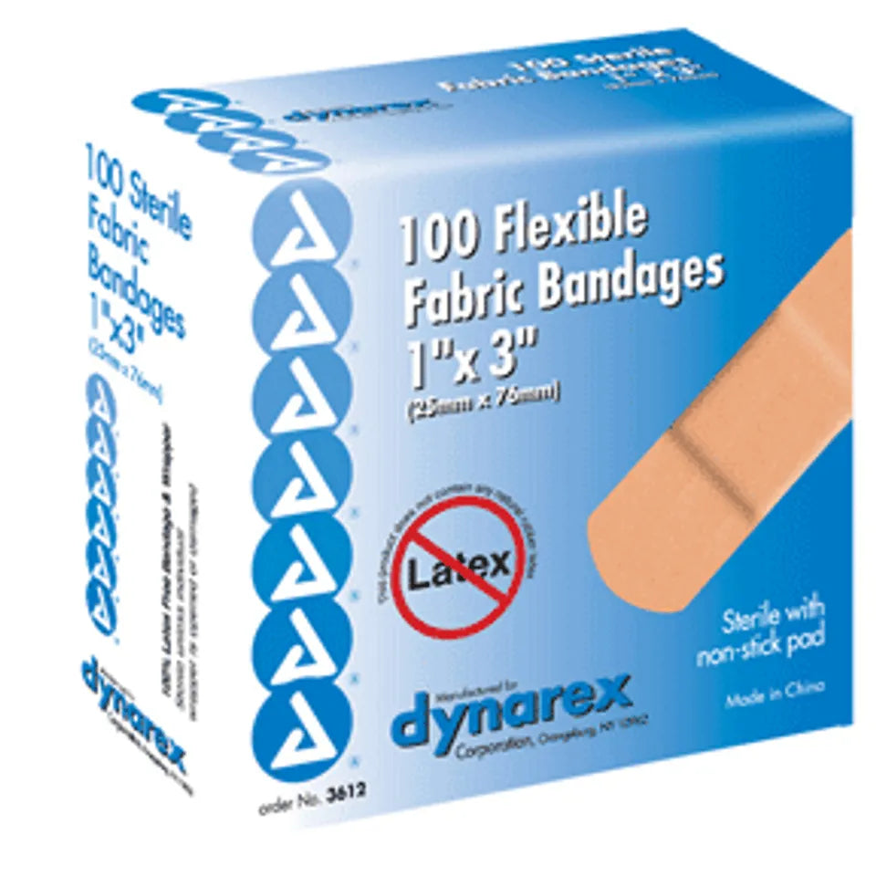 Dynarex Adhesive Flexible Fabric Sterile Bandages 1 X 3 Inches 100 Ea