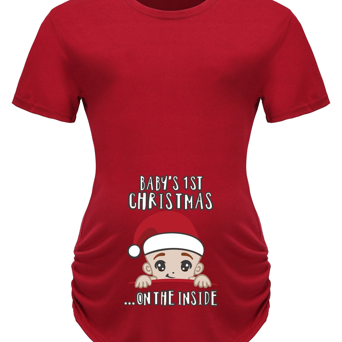 Actflash Festive Christmas Youngsters Print Maternity Tee - Comfy Polyester & Spandex Blend, Crew Neck, Short Sleeve, Perfect for Summer, Christmas Hat, Cute Youngsters Announcement Shirt