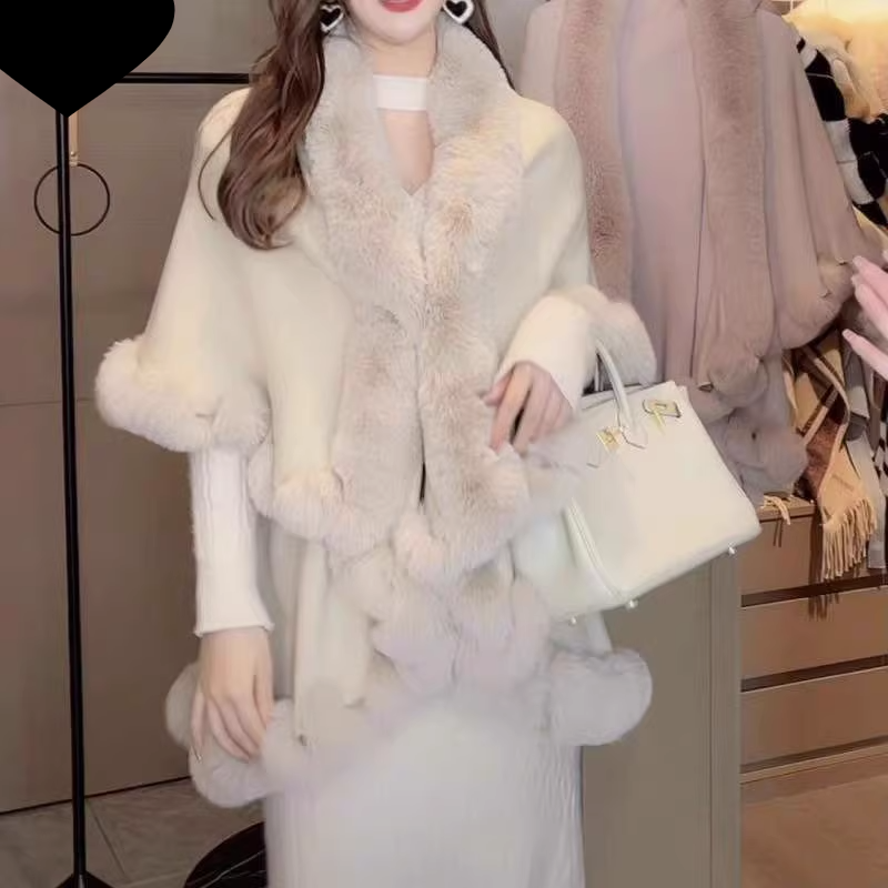 Women's Thick Coat Shawl Double-Layer Collar Large Size Loose Autumn and Winter