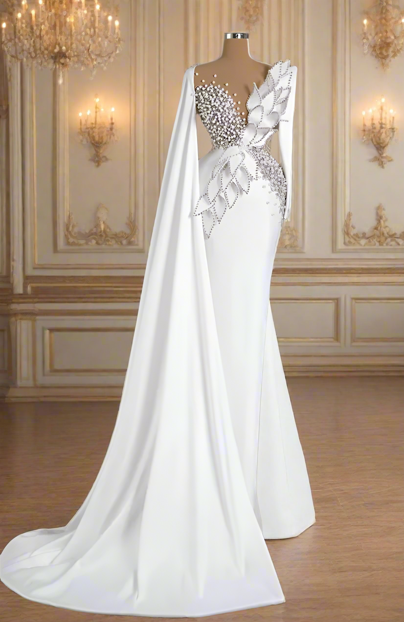 Charming Mermaid Petals Evening Dresses with Pearls Rhinestones