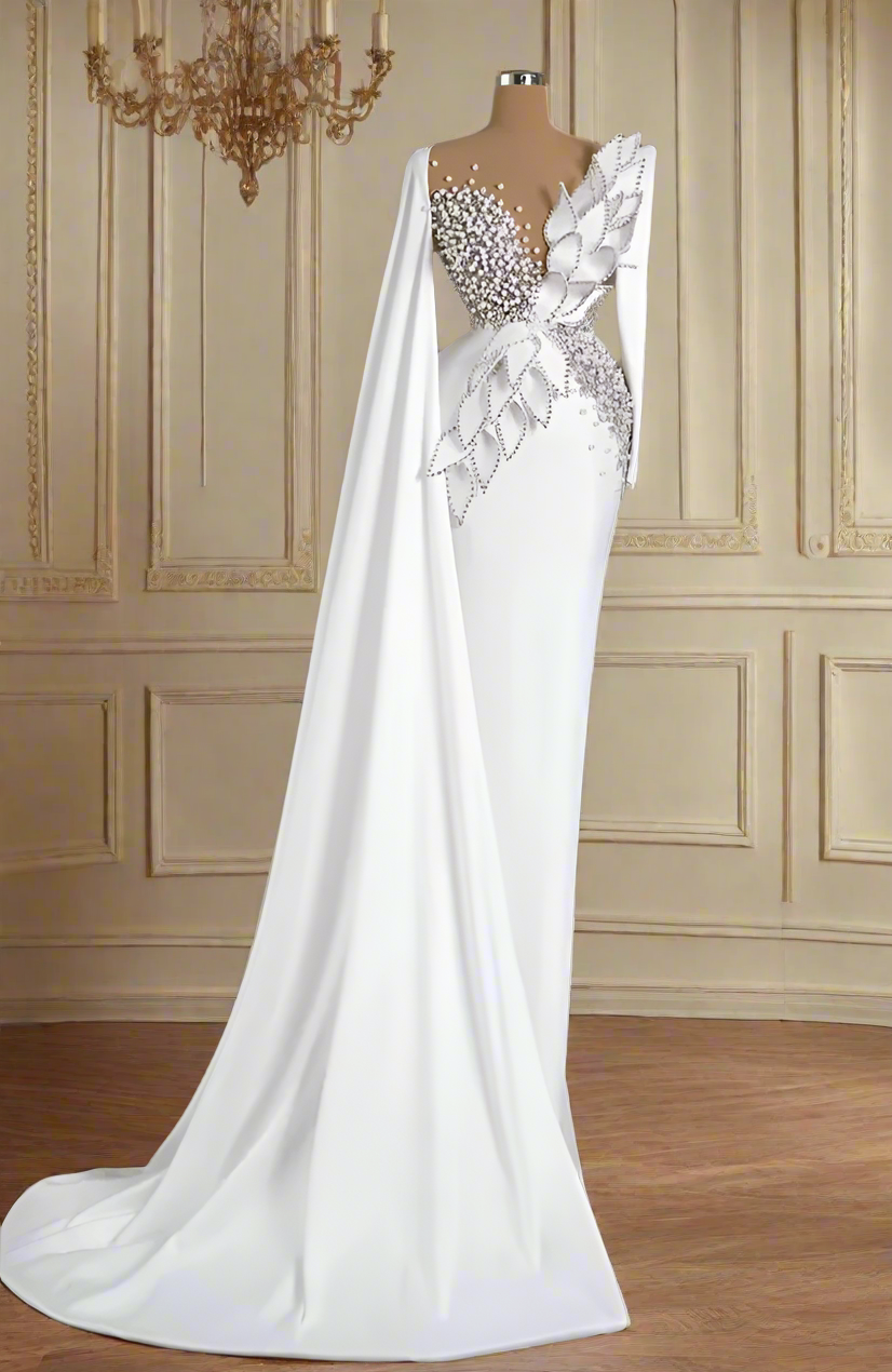 Charming Mermaid Petals Evening Dresses with Pearls Rhinestones