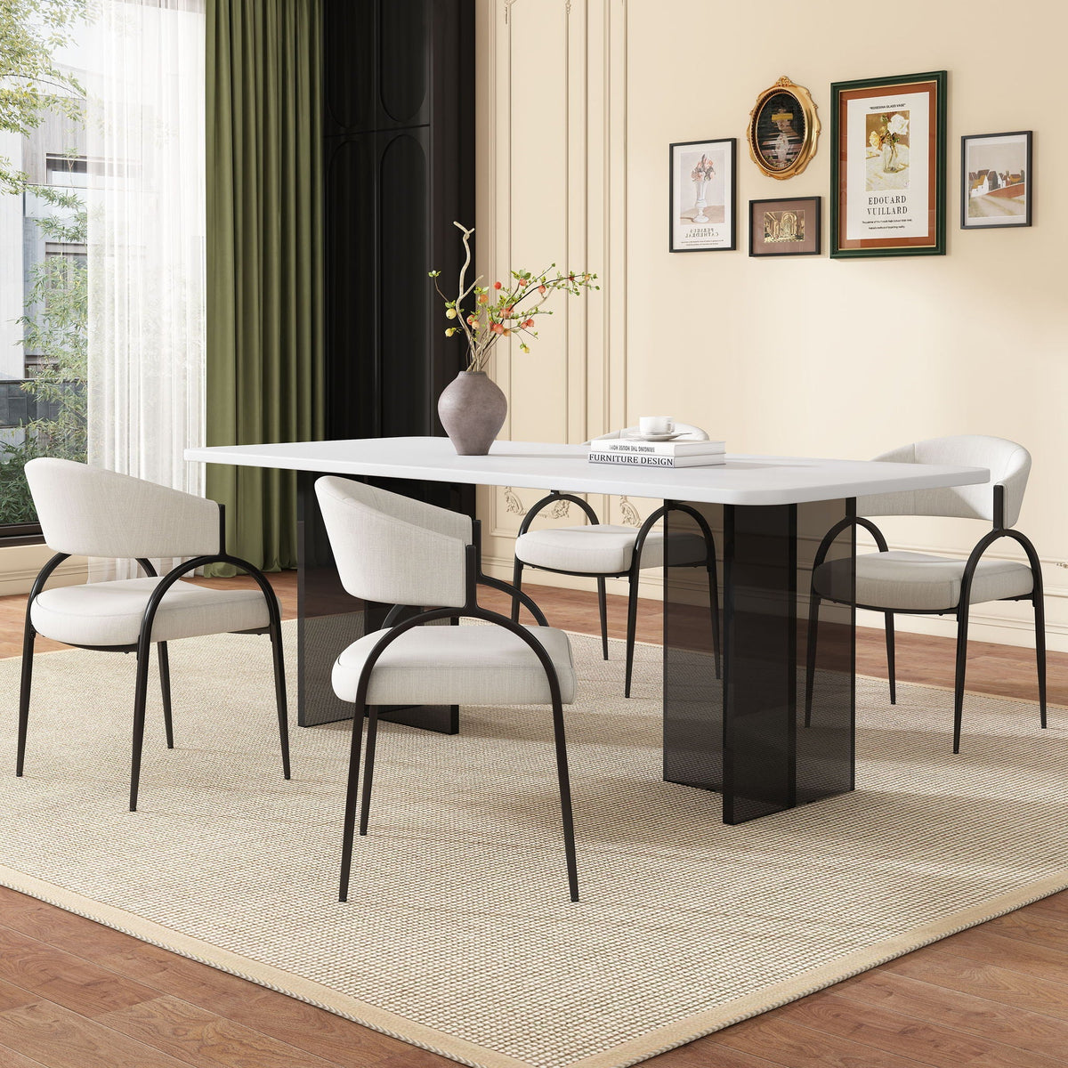 Contemporary Upholstered Dining Chairs with Metal Legs - Gray or Beige