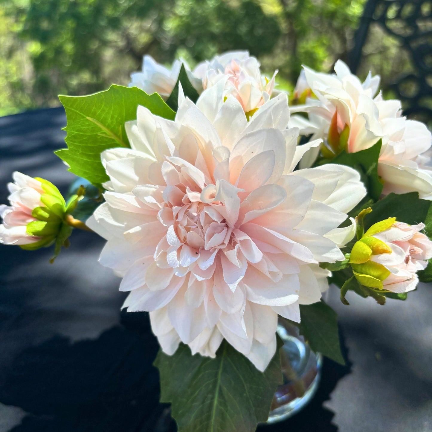 Artificial Dahlia Flower Arrangement in Glass Vase - 10"