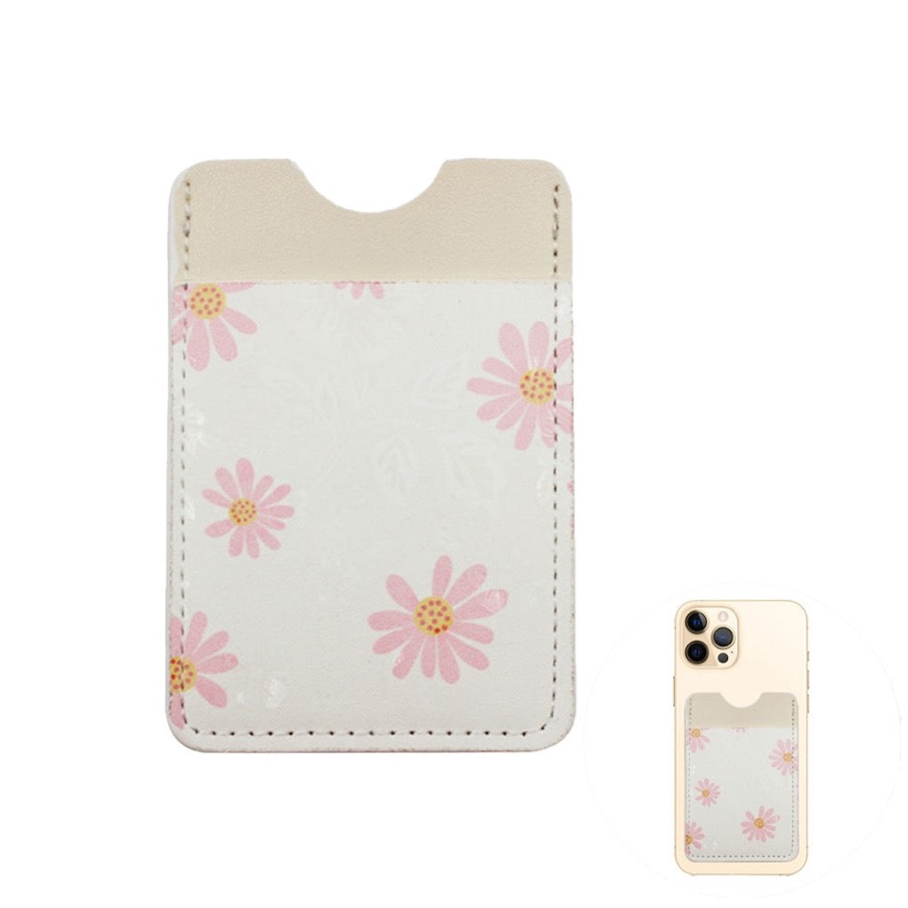Daisy Flower Patterned Faux Leather Adhesive Card Holder For Phone
