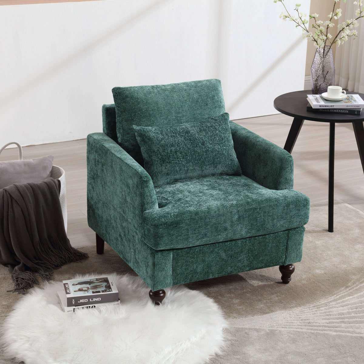 Modern Mid Century Wood Frame Armchair with Tufted Design - Multiple Colors