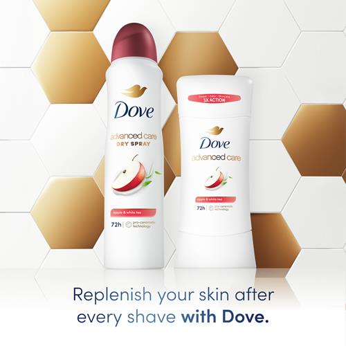Dove Advanced Care Antiperspirant Deodorant Stick To Help Repair Skin Barrier After Shaving, Apple & White Tea With 72-Hour Sweat & Odor Protection, 2.6 Oz
