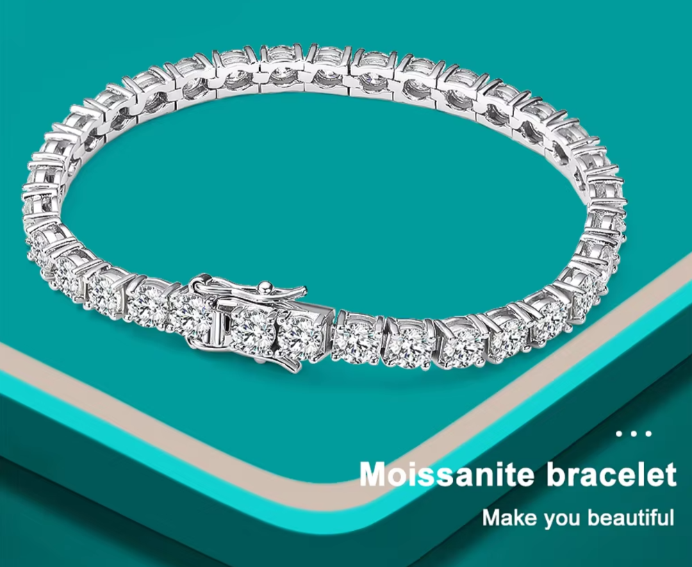 Moissanite Tennis Bracelet for Women Man 925 Sterling Silver Plated 18k White Gold