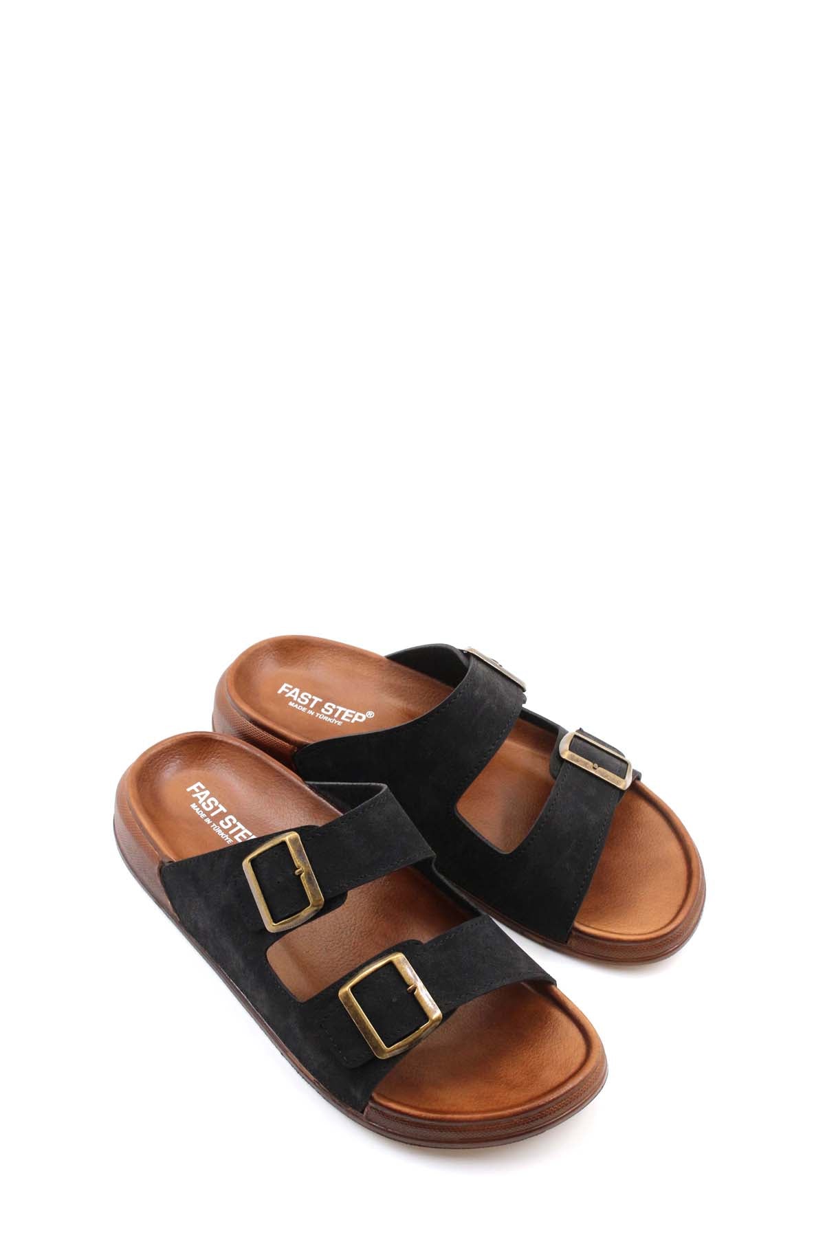 Black Double-Buckle Slide Sandals for Men | Wessi