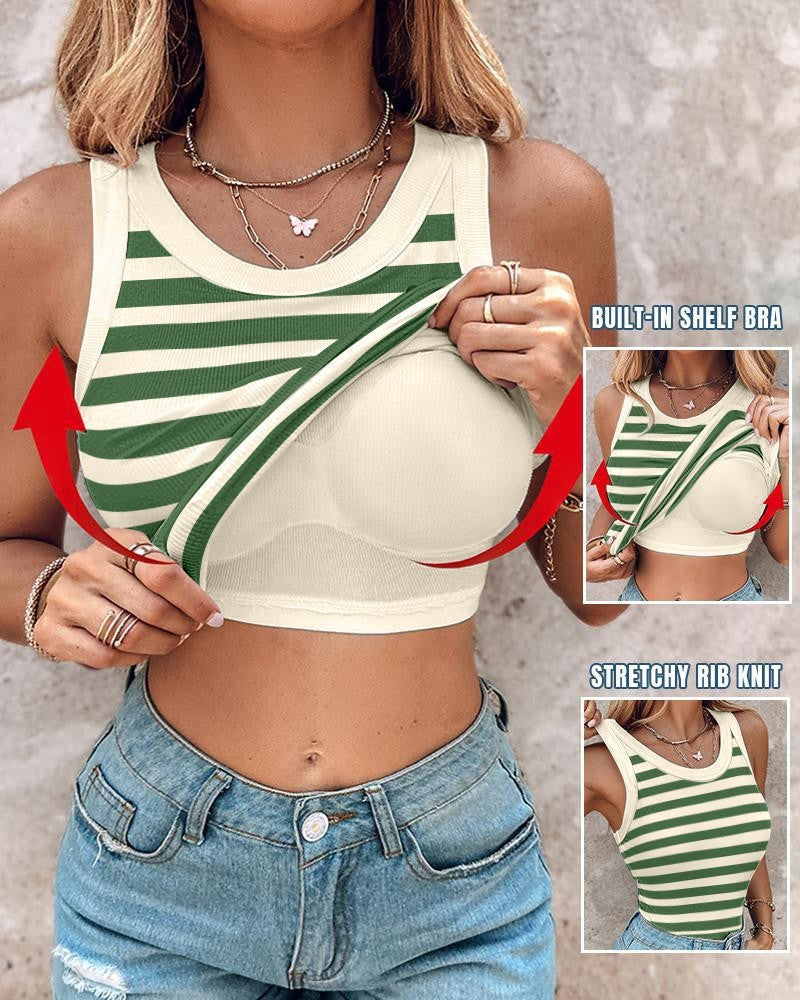 Women's Slim Striped Vest with Bralette – Chic Sleeveless Tank Top