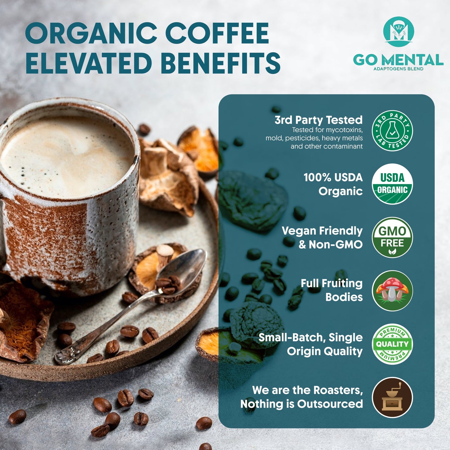 Organic Lion's Mane and Chaga Mushroom Coffee Dark Roast Coffee