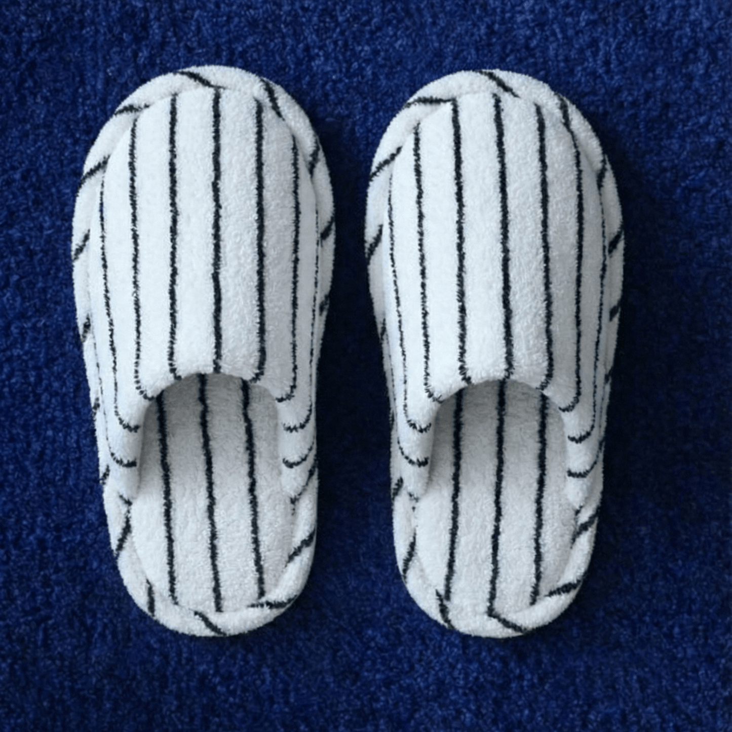 Thin Striped House Slippers / White