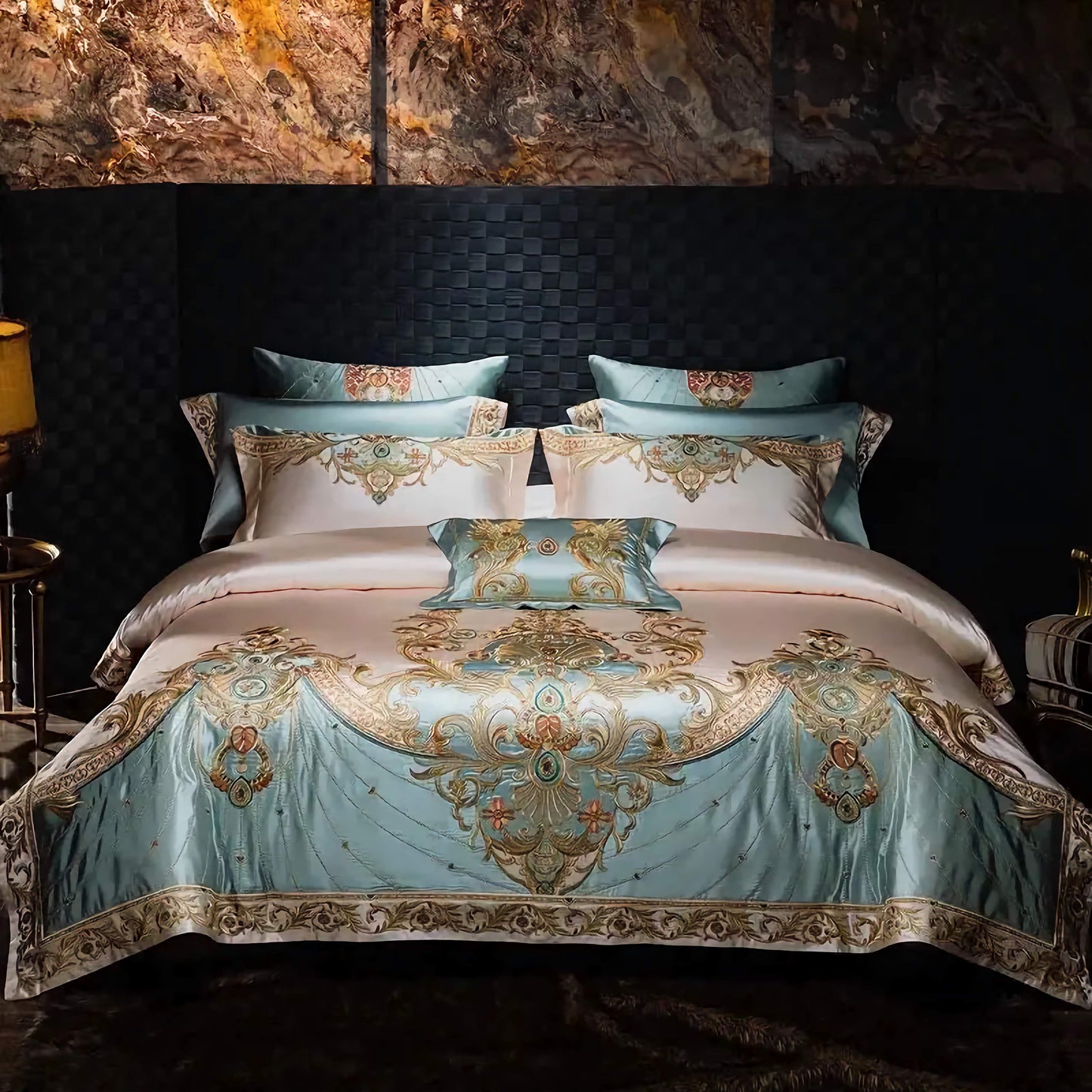 4/6/9Pcs Royal Gorgeous European Palace Embroidery Bedding Set Egyptian Cotton Duvet Cover Bed Sheet Pillowcases