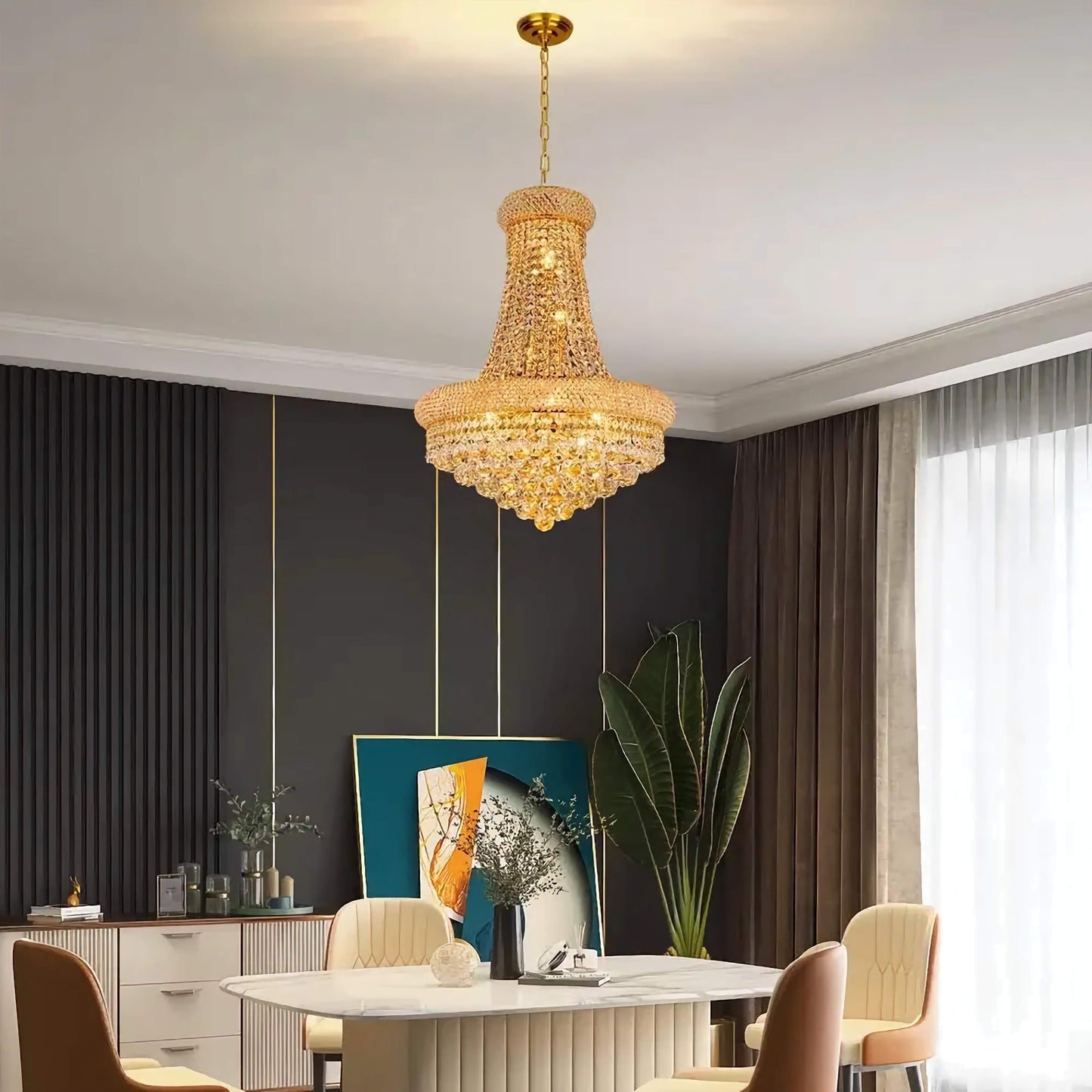 Luxury Empire Gold Lighting Crystal Chandelier Fixture 12 Lights Entryway Dining Room