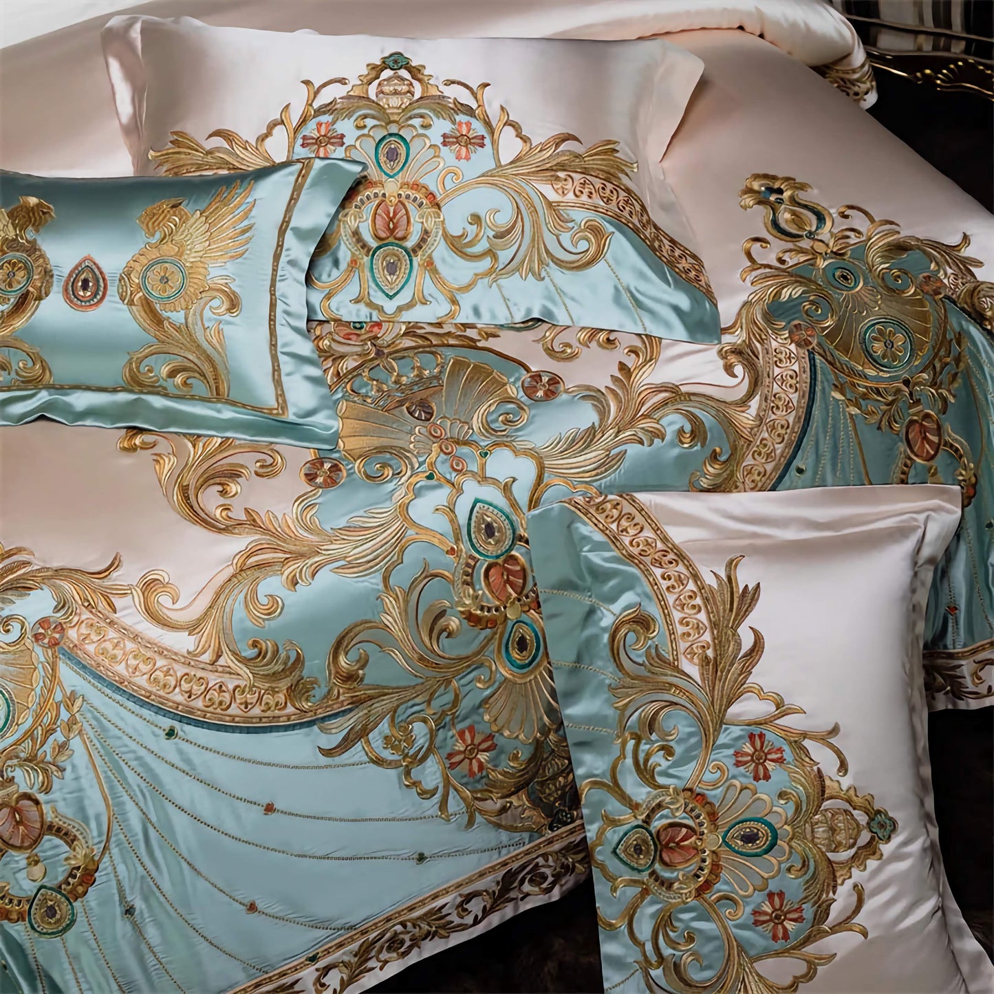 4/6/9Pcs Royal Gorgeous European Palace Embroidery Bedding Set Egyptian Cotton Duvet Cover Bed Sheet Pillowcases