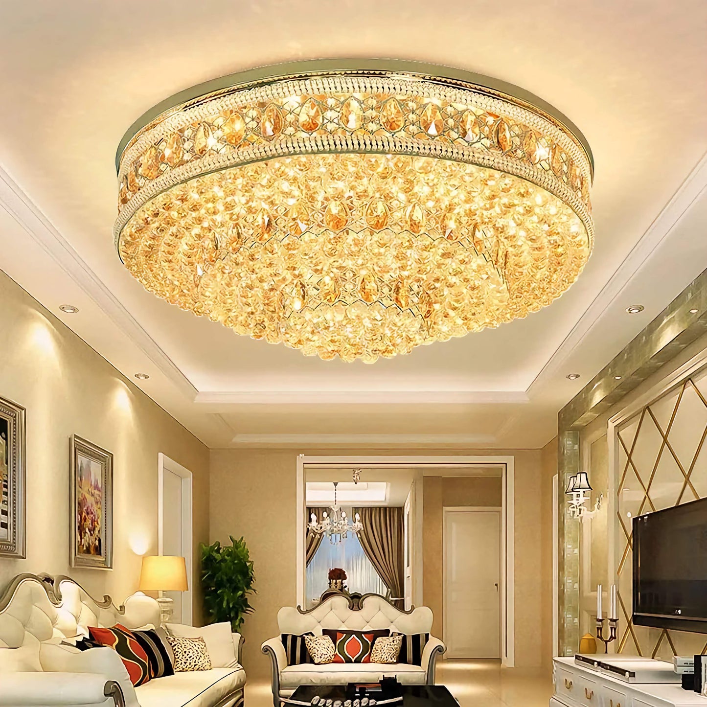 European Large Round Luxury Crystal Ceiling Chandelier