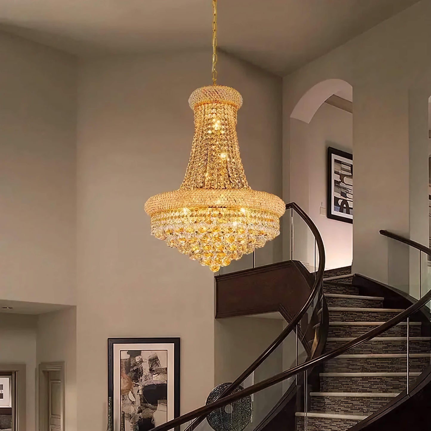 Luxury Empire Gold Lighting Crystal Chandelier Fixture 12 Lights Entryway Dining Room