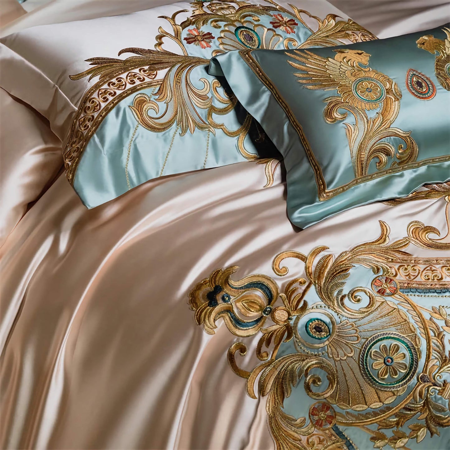 4/6/9Pcs Royal Gorgeous European Palace Embroidery Bedding Set Egyptian Cotton Duvet Cover Bed Sheet Pillowcases