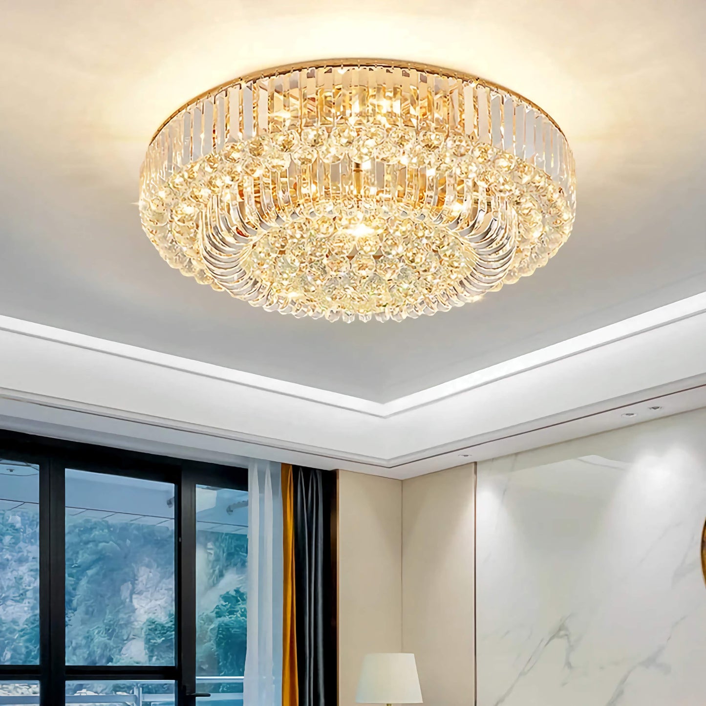 European Large Round Luxury Crystal Ceiling Chandelier