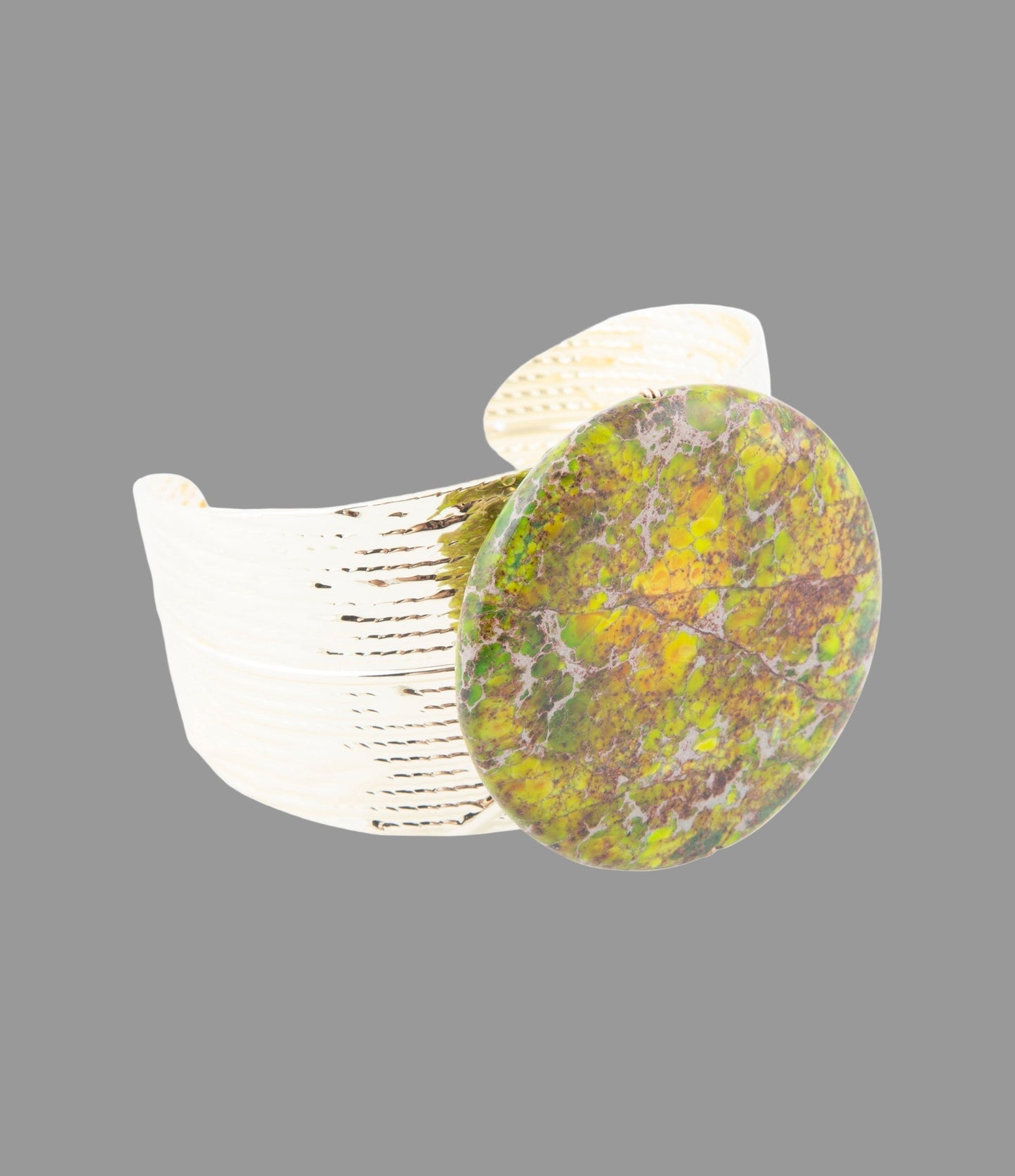 Lime Green Jasper Golden Statement Cuff Bracelet